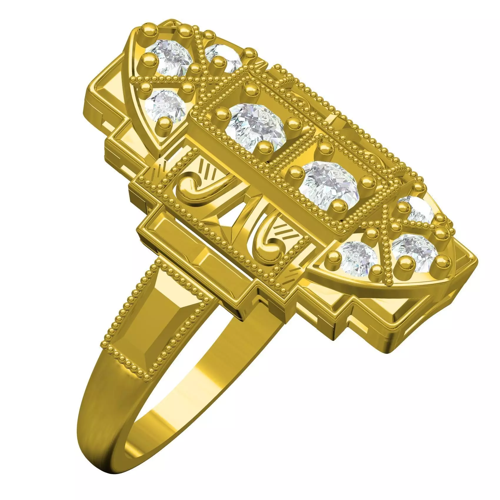 Vintage Art Deco Style Signet Ring 3D print model_0