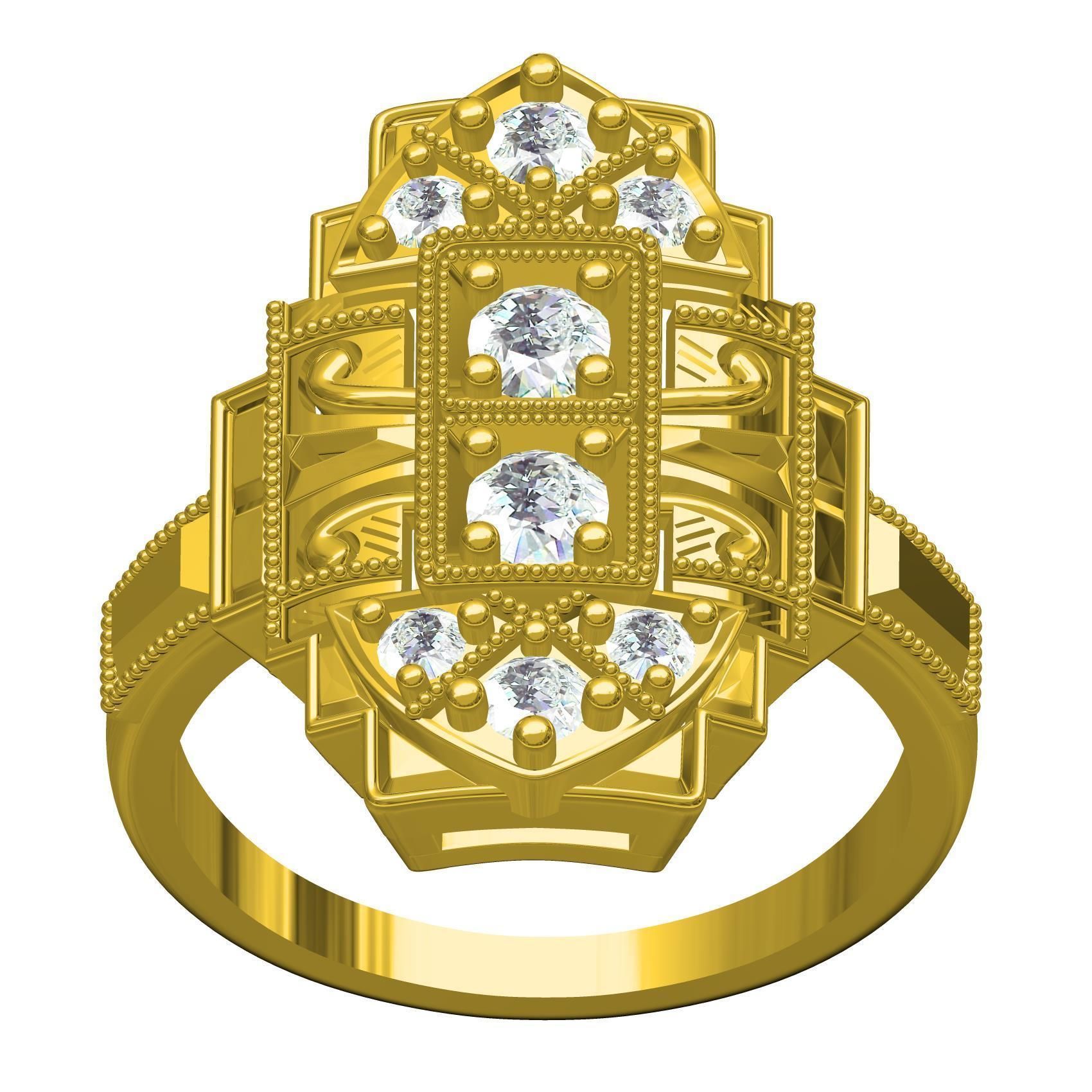 Vintage Art Deco Style Signet Ring 3D print model_2