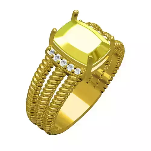 Cushion Cut Diamond Triple Rope Shank Engagement Ring