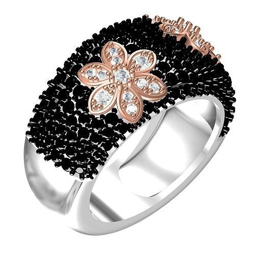 Beautiful Black Diamond Two Flower Ring for Women 3D print model