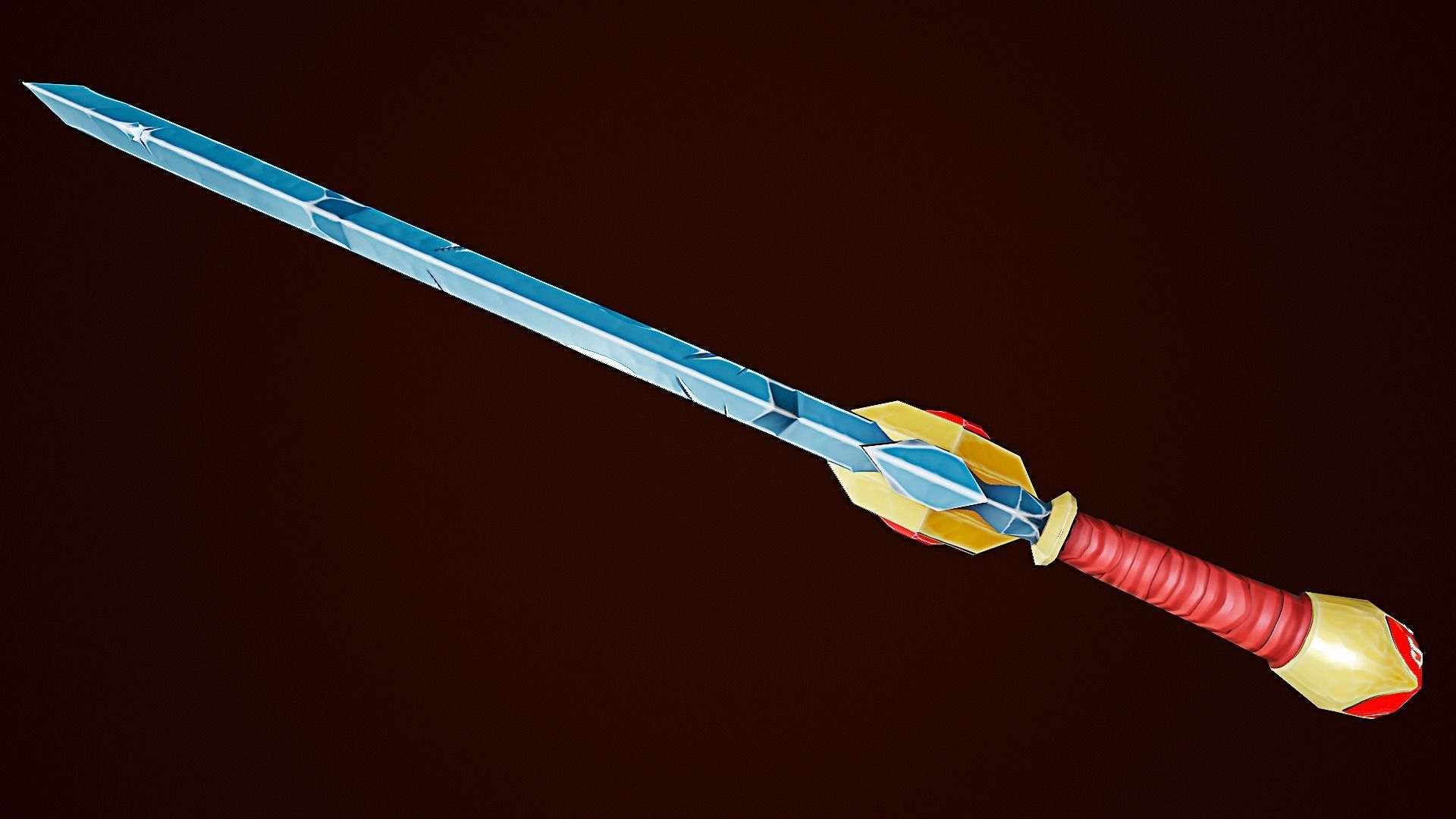 Stylize Gold Sword With Red Krystal Low-poly 3D model_4