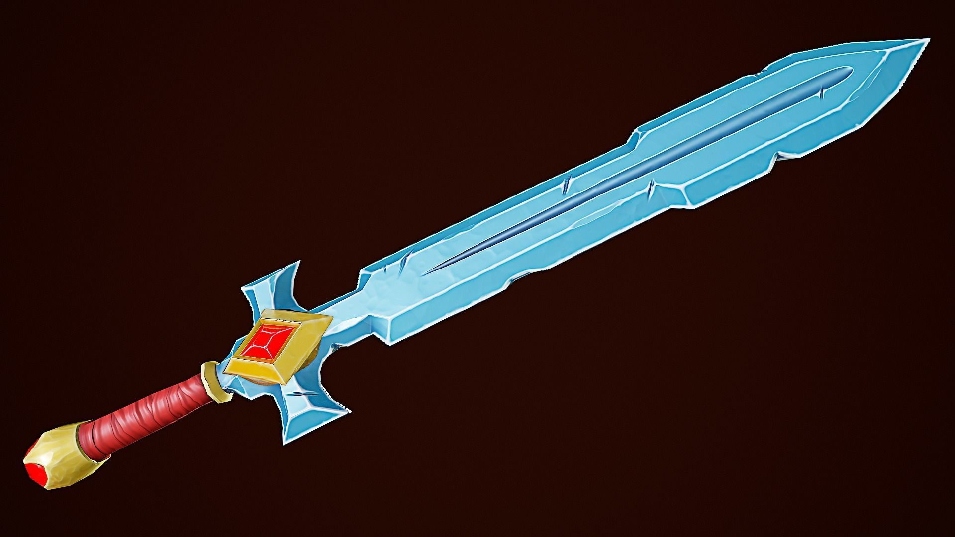Stylize Gold Sword With Red Krystal Low-poly 3D model_2