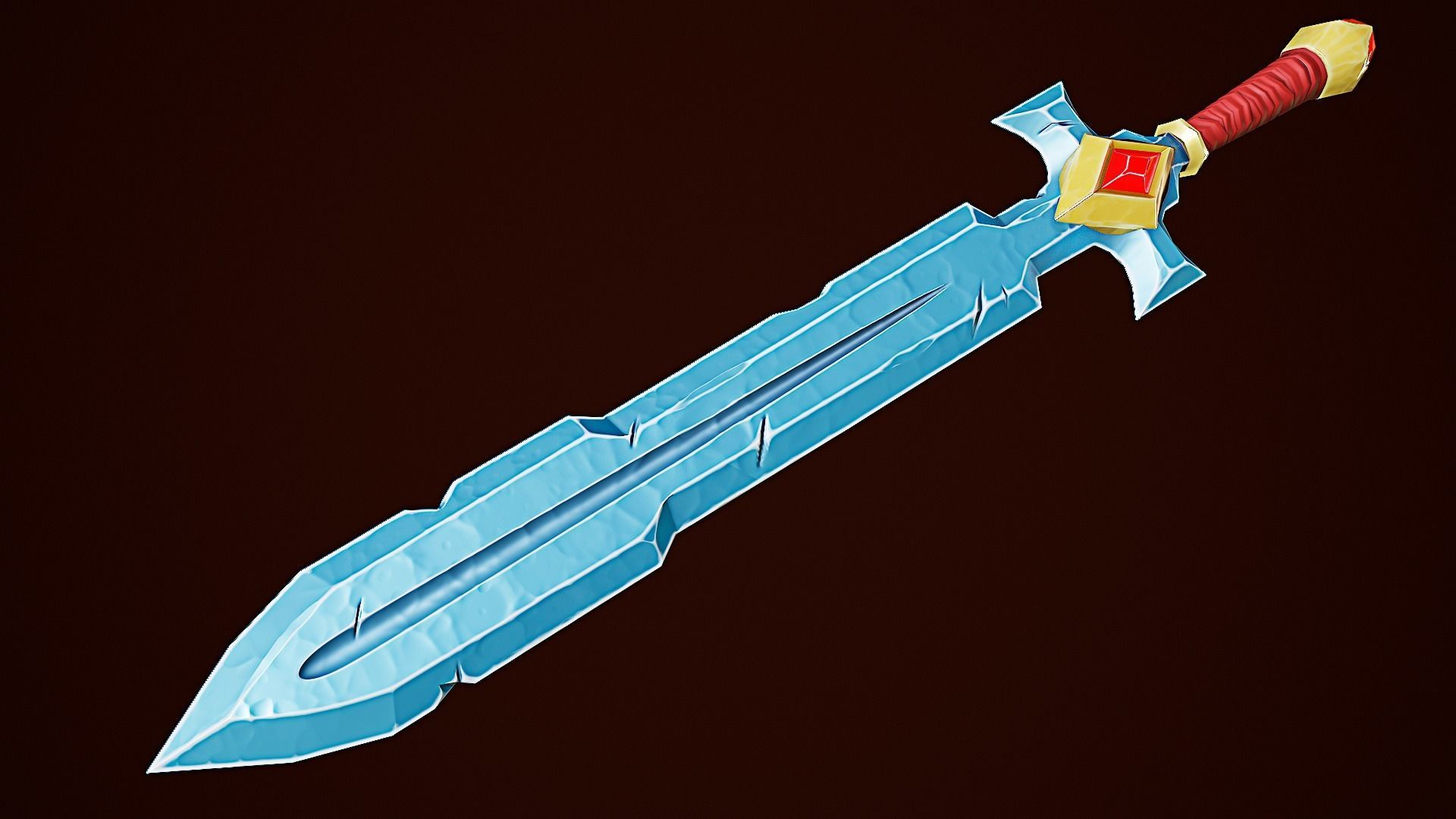 Stylize Gold Sword With Red Krystal Low-poly 3D model_5