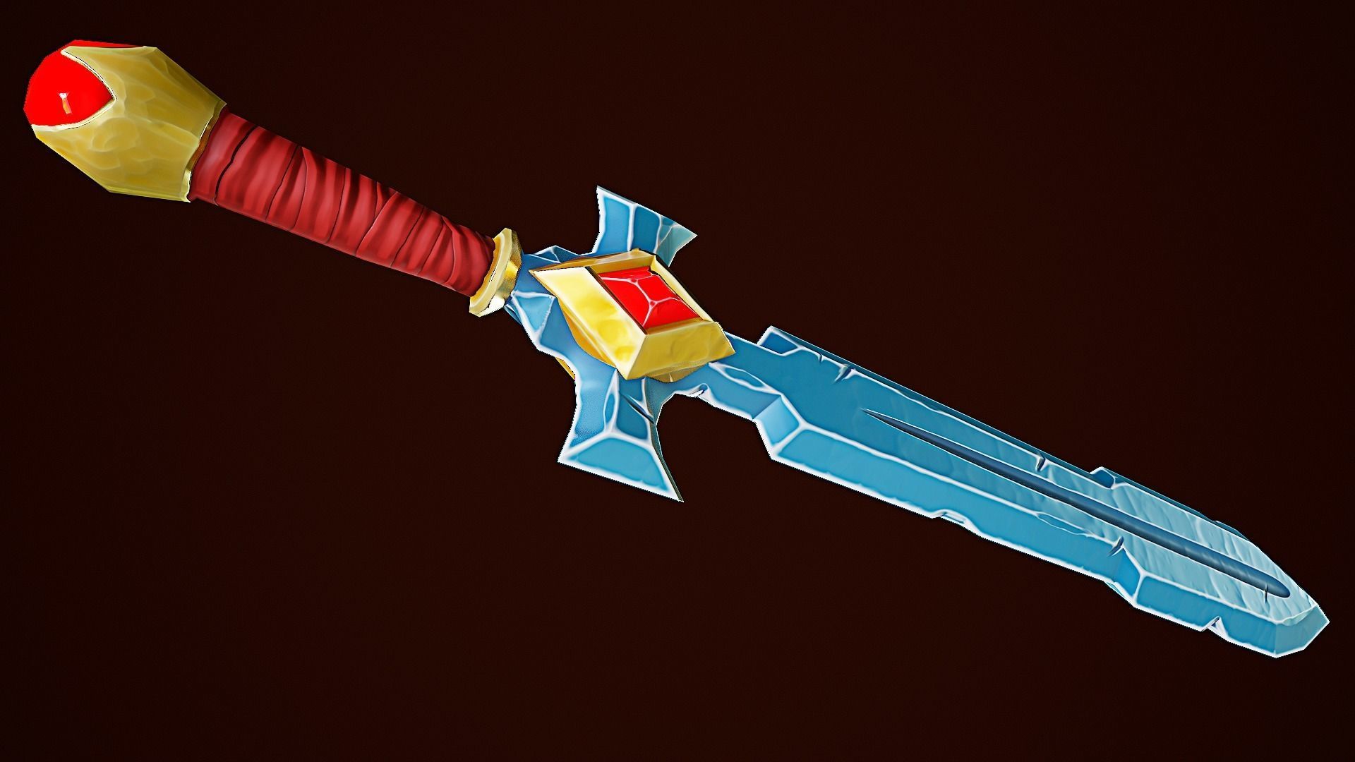 Stylize Gold Sword With Red Krystal Low-poly 3D model_3