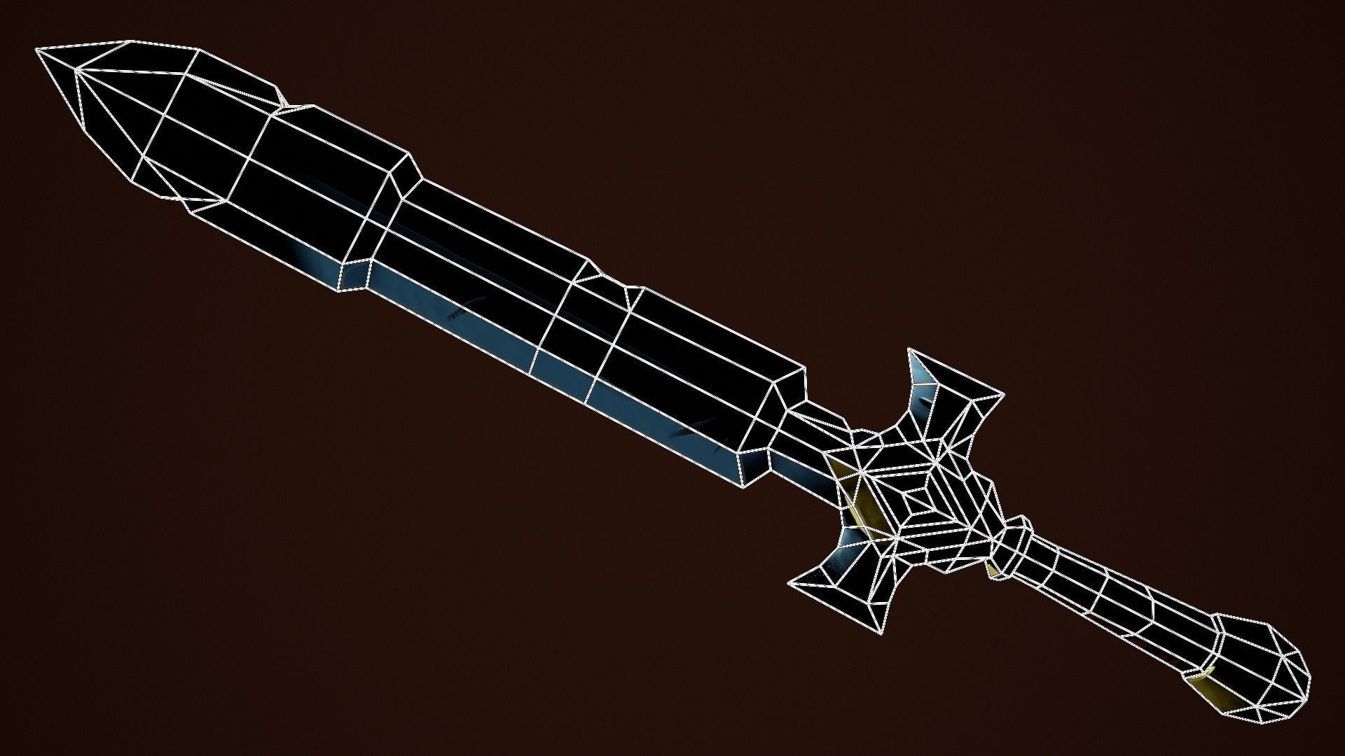 Stylize Gold Sword With Red Krystal Low-poly 3D model_7