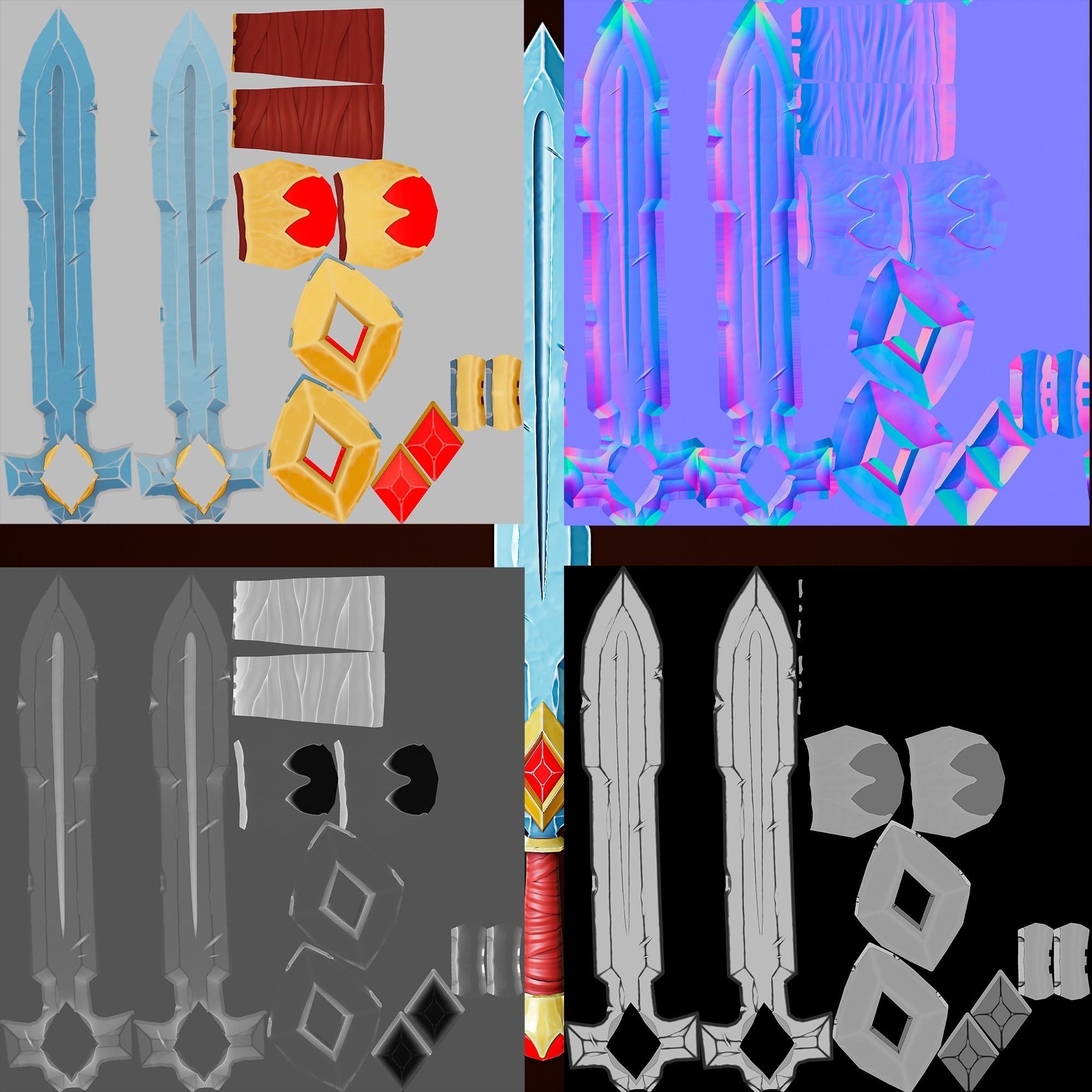 Stylize Gold Sword With Red Krystal Low-poly 3D model_8