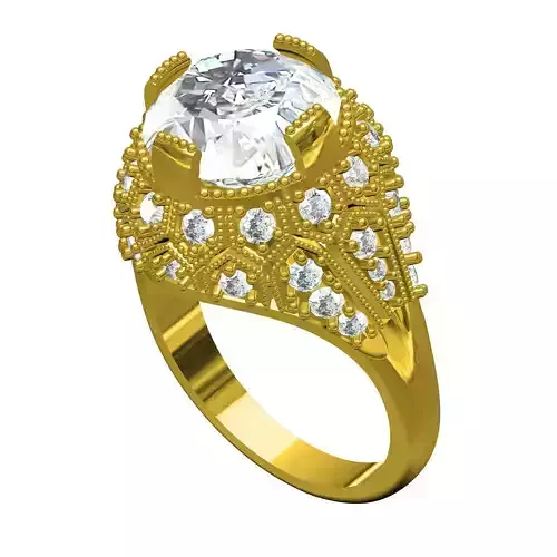 Antique Big Round Diamond Art Deco Style Ring for women