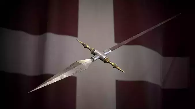 Medieval logn templar battle spear Game ready