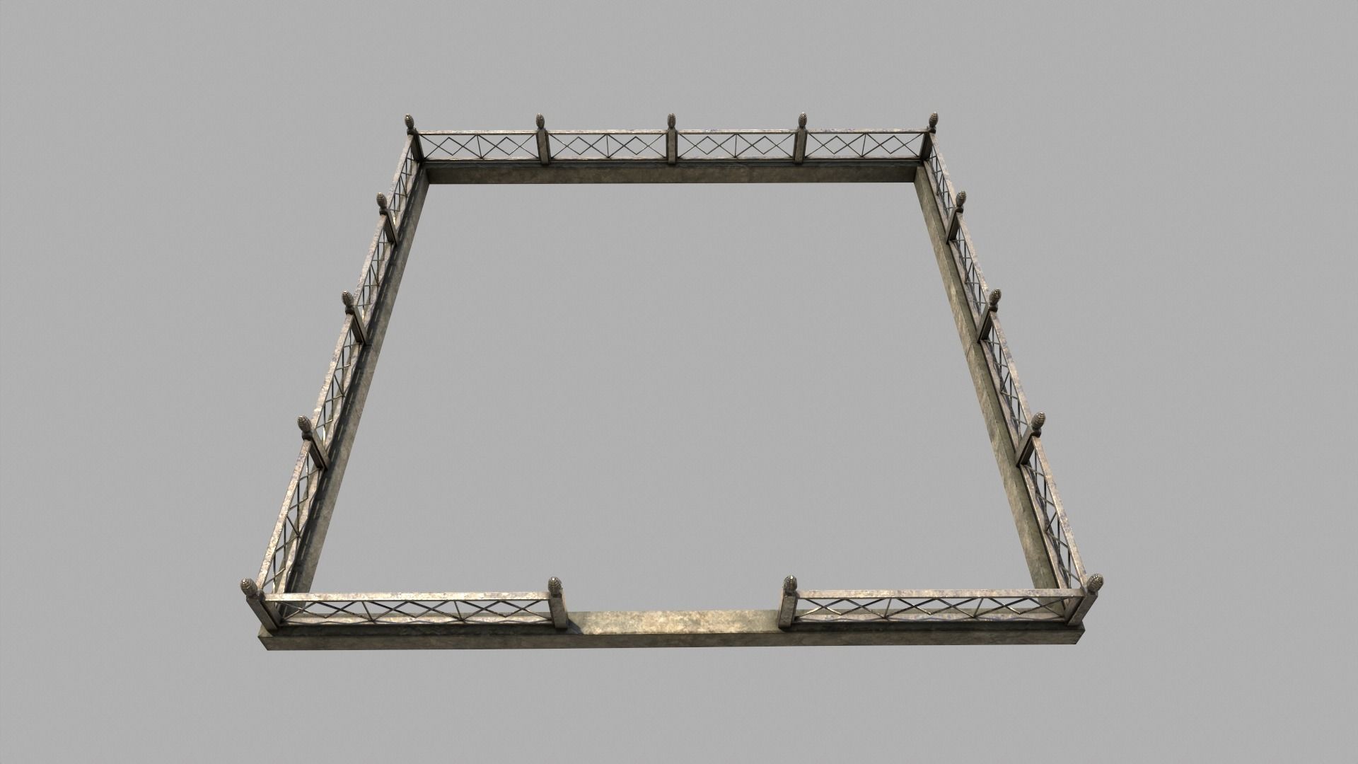 Fenced Grave With Brass Cross Low-poly 3D model_8