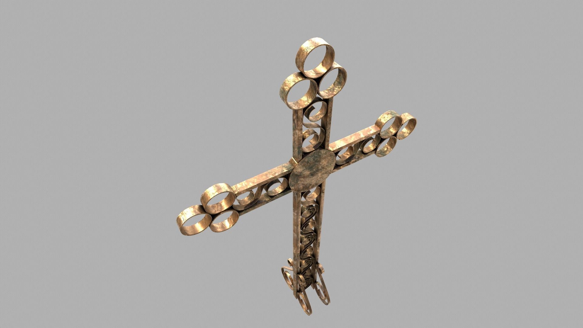 Fenced Grave With Brass Cross Low-poly 3D model_2