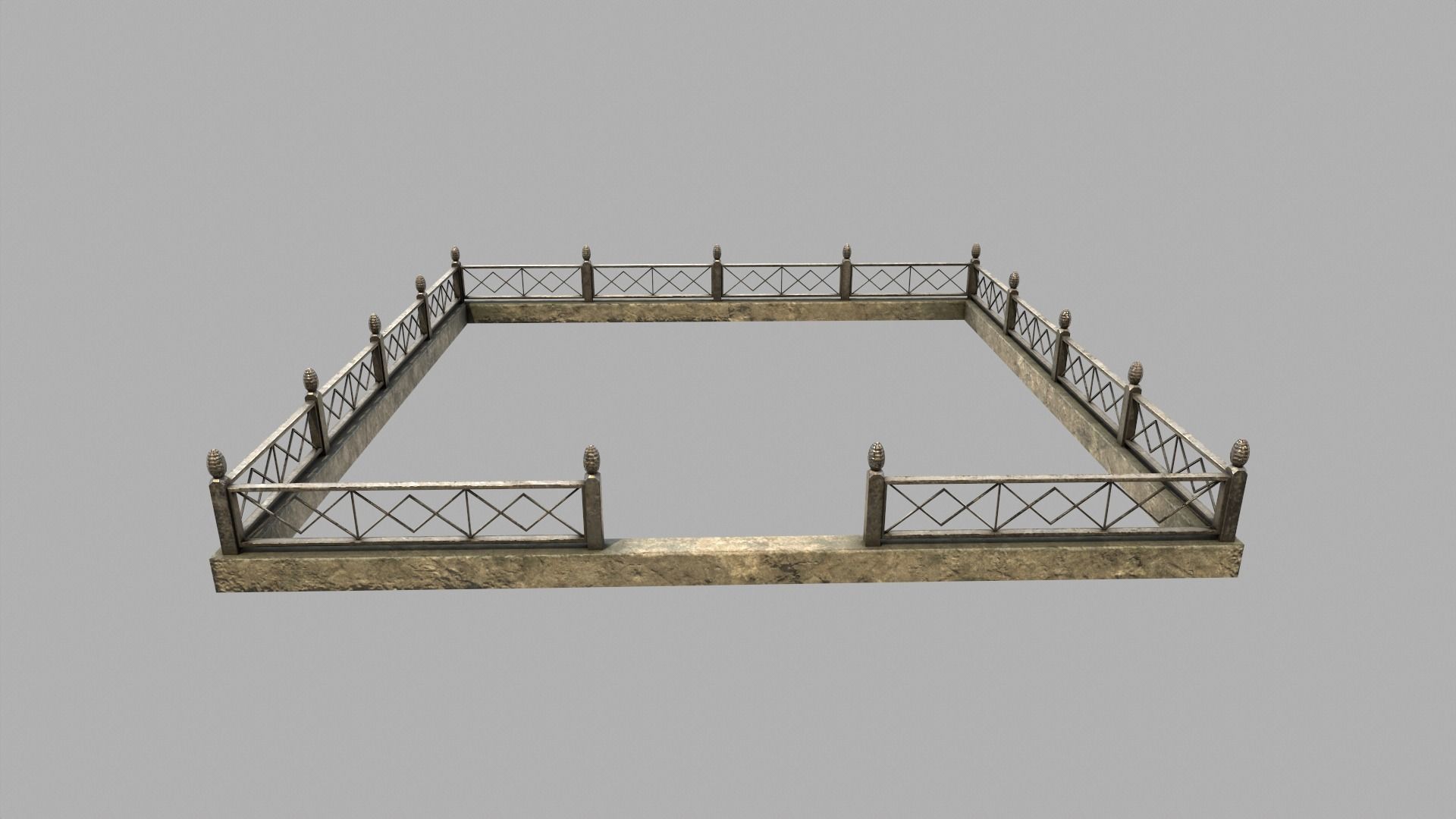 Fenced Grave With Brass Cross Low-poly 3D model_6