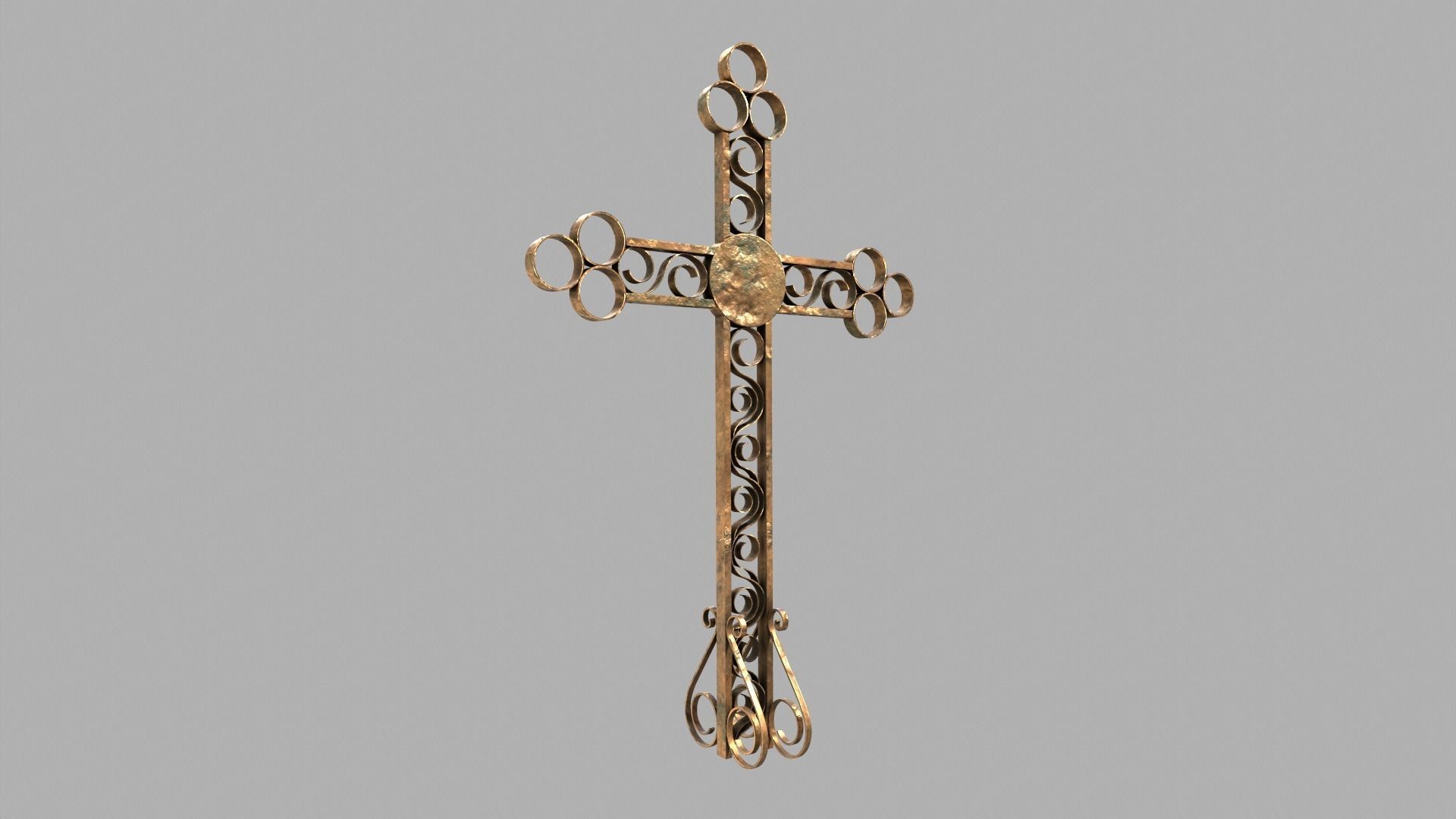 Fenced Grave With Brass Cross Low-poly 3D model_1