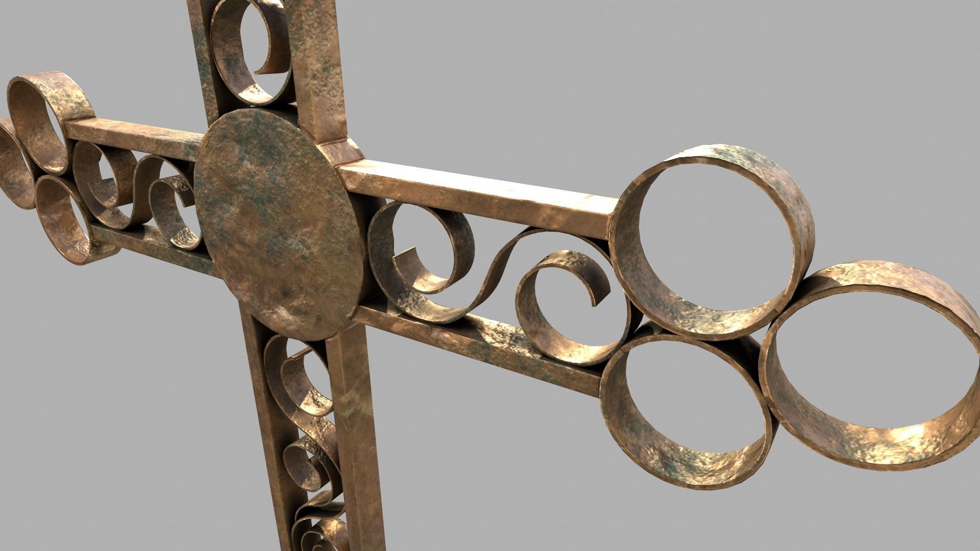 Fenced Grave With Brass Cross Low-poly 3D model_3