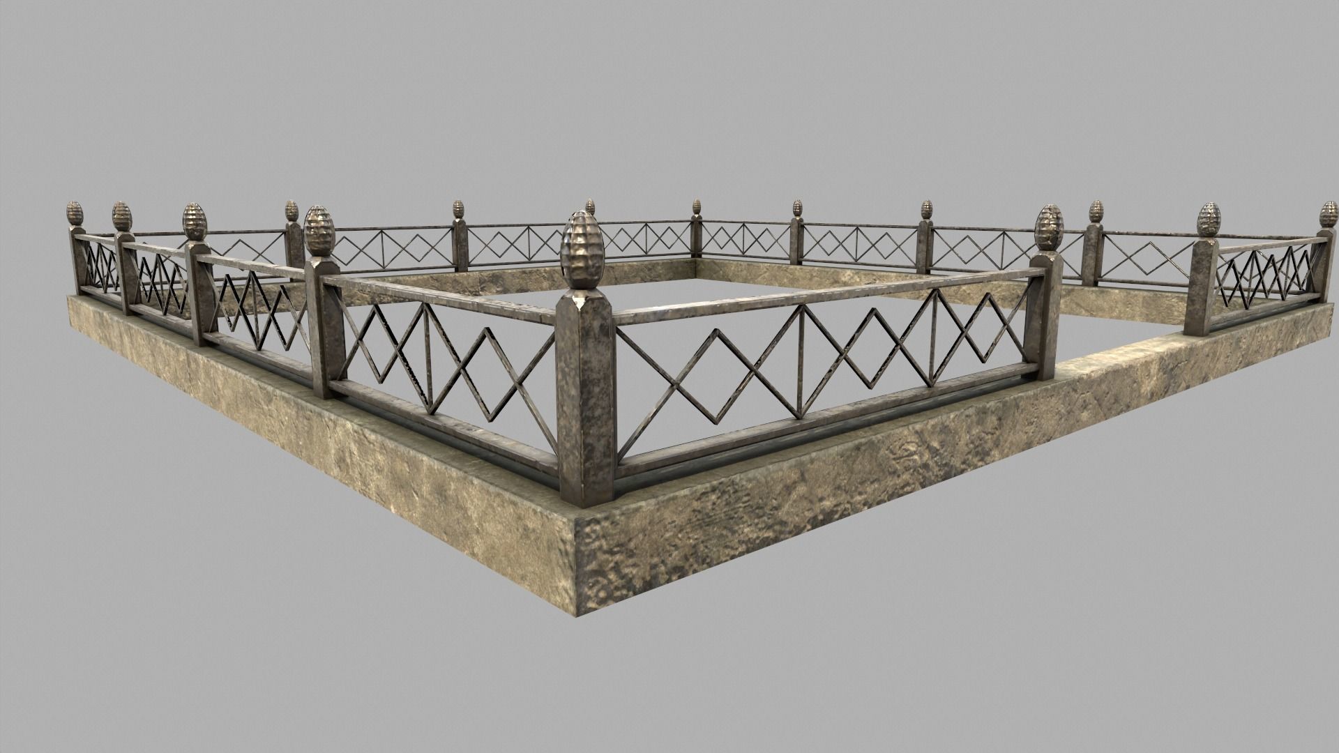 Fenced Grave With Brass Cross Low-poly 3D model_7