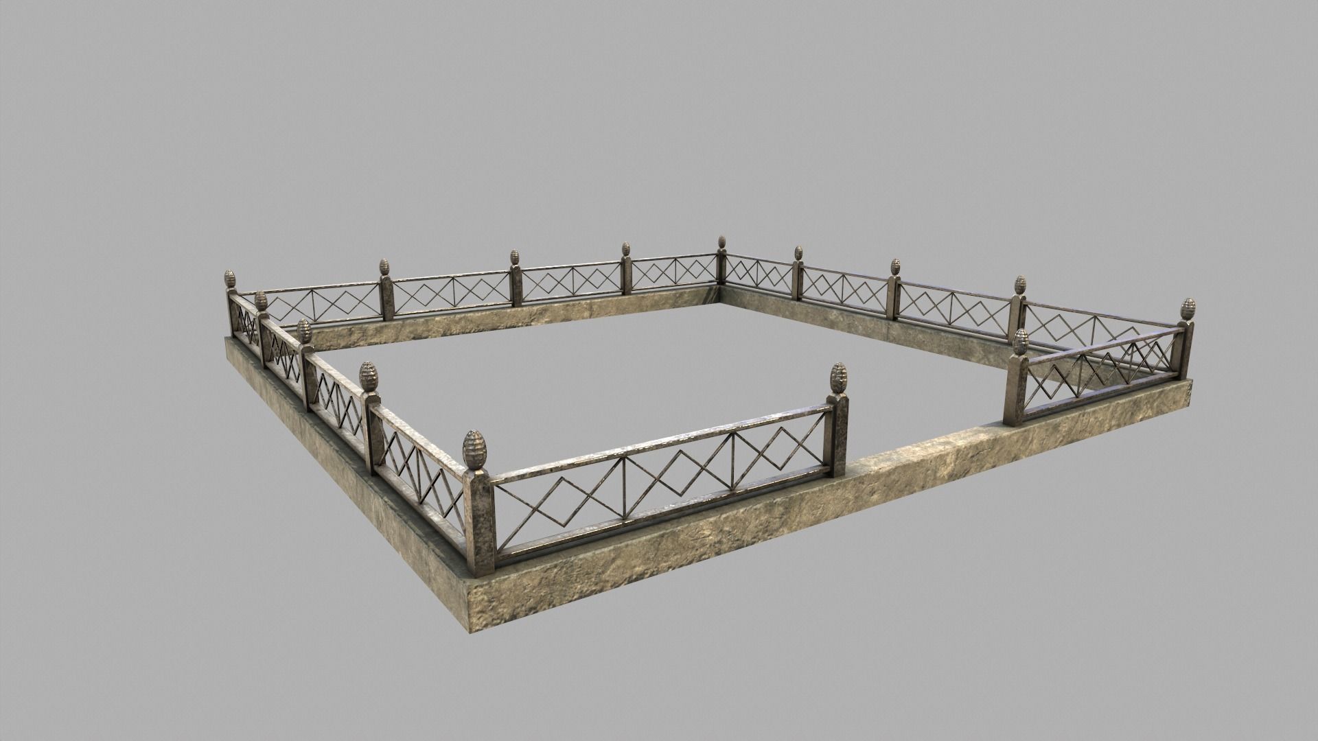 Fenced Grave With Brass Cross Low-poly 3D model_5