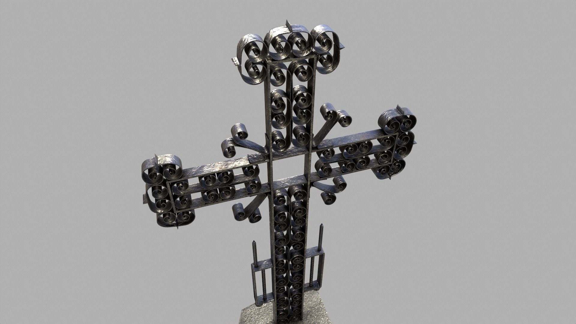 Fenced Grave With Massive Cross Low-poly 3D model_3