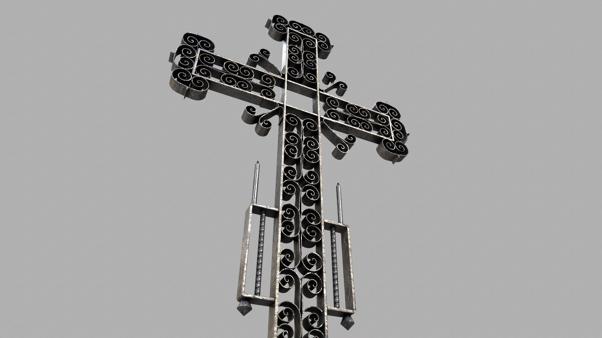 Fenced Grave With Massive Cross Low-poly 3D model_5