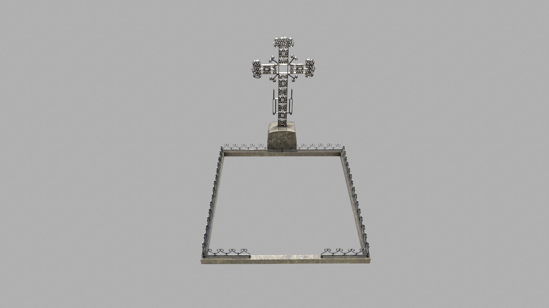Fenced Grave With Massive Cross Low-poly 3D model_1