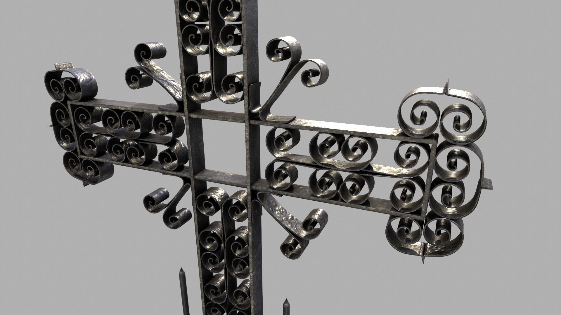 Fenced Grave With Massive Cross Low-poly 3D model_4