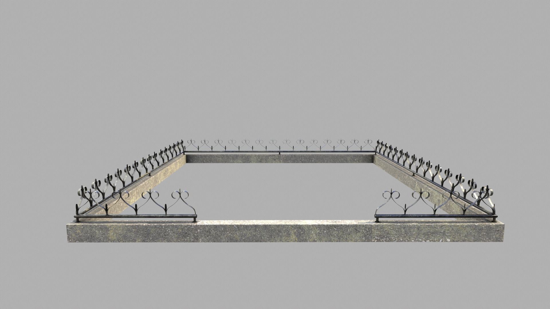 Fenced Grave With Massive Cross Low-poly 3D model_6