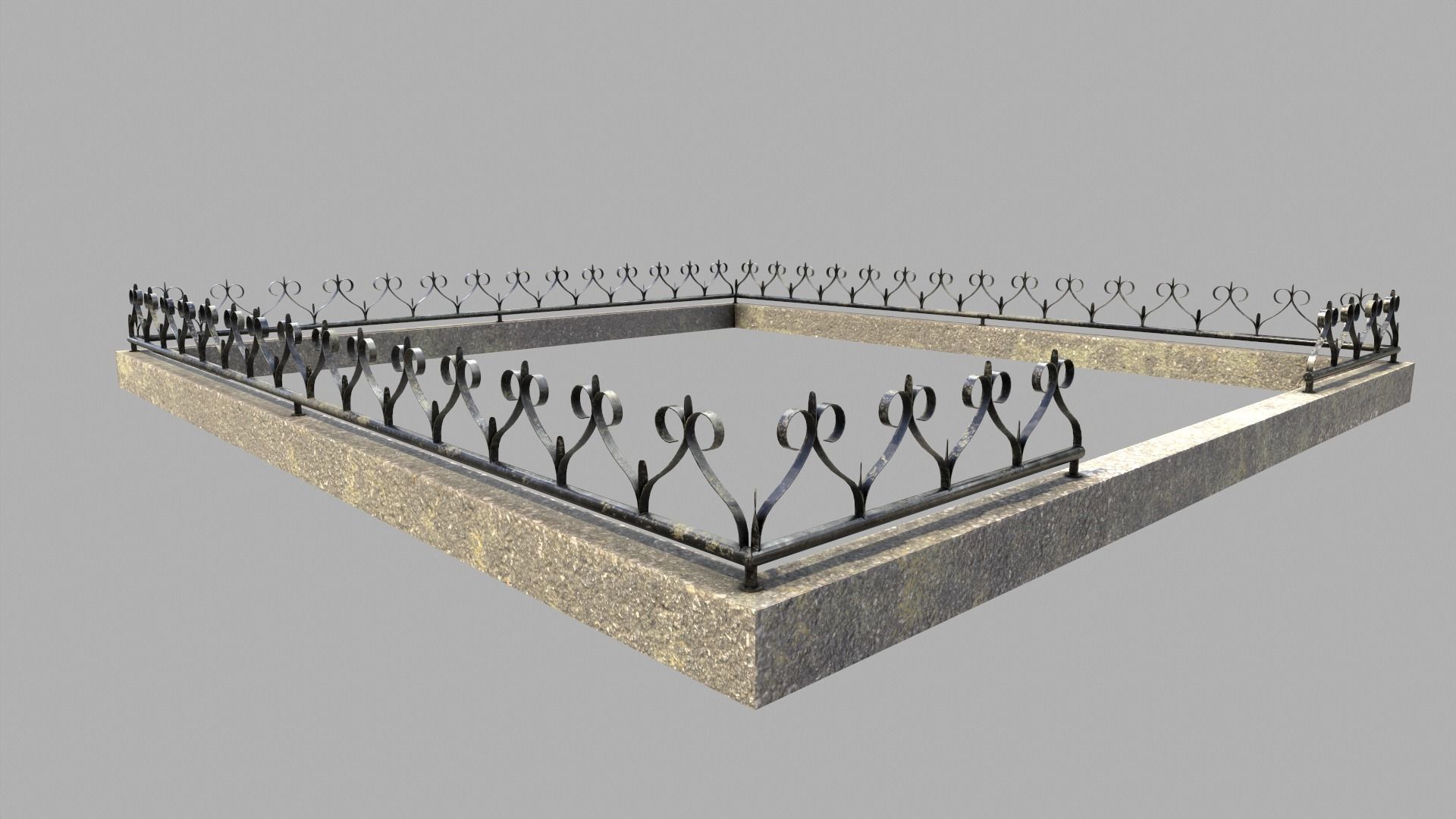 Fenced Grave With Massive Cross Low-poly 3D model_7