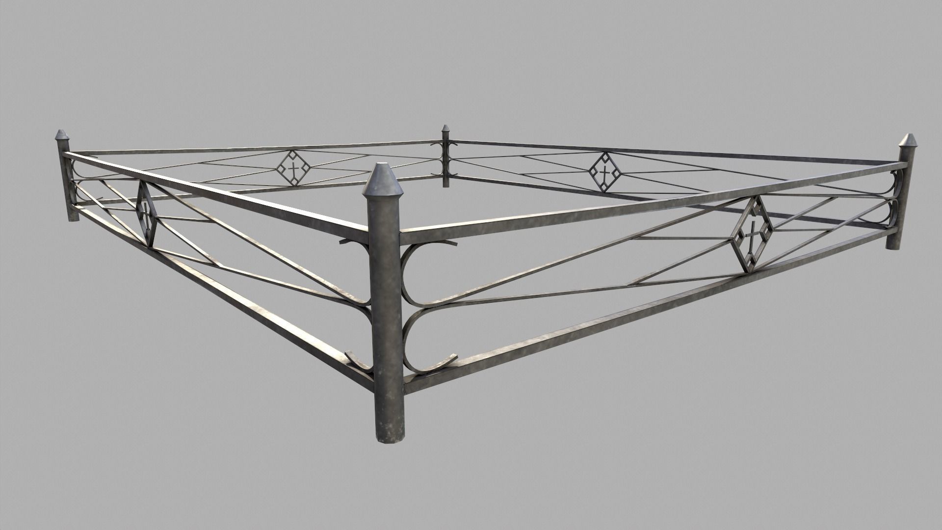 Fenced Grave With Massive Metal Cross Low-poly 3D model_3