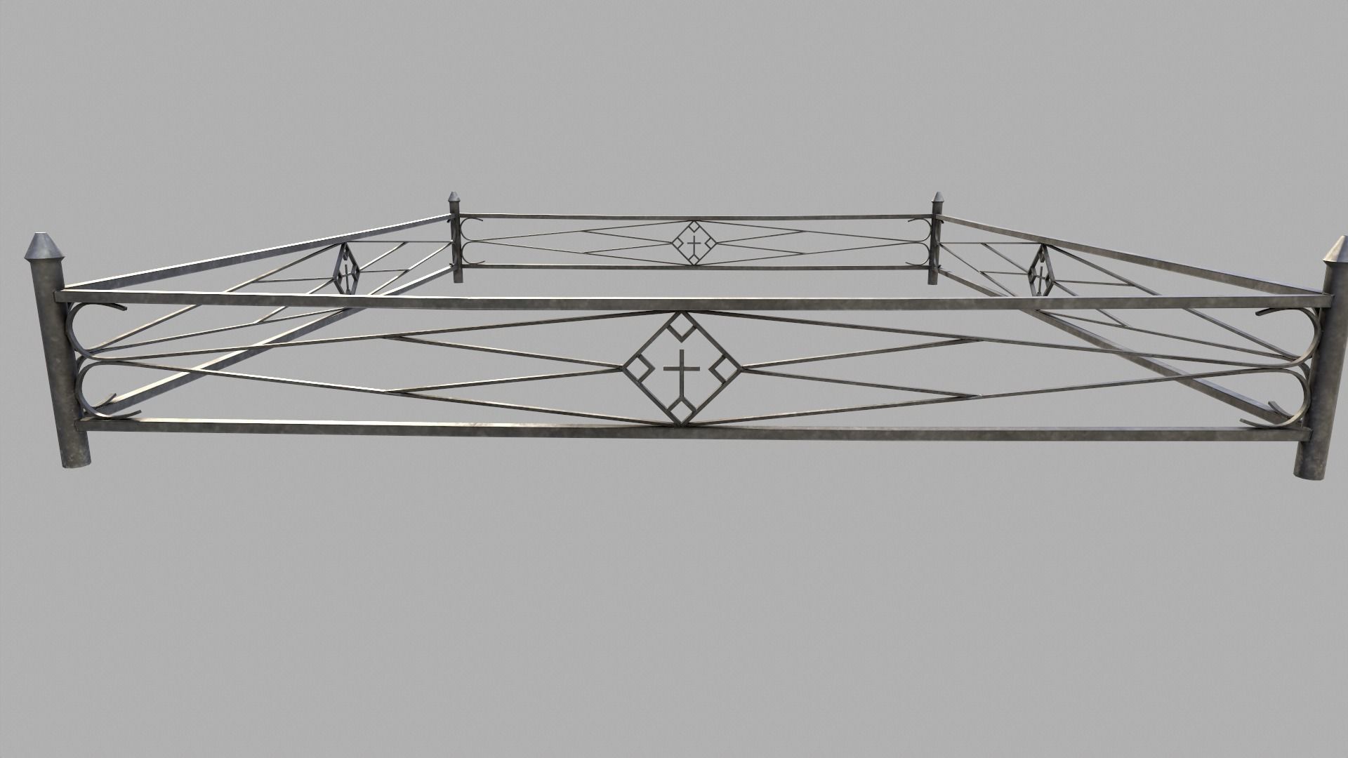 Fenced Grave With Massive Metal Cross Low-poly 3D model_4