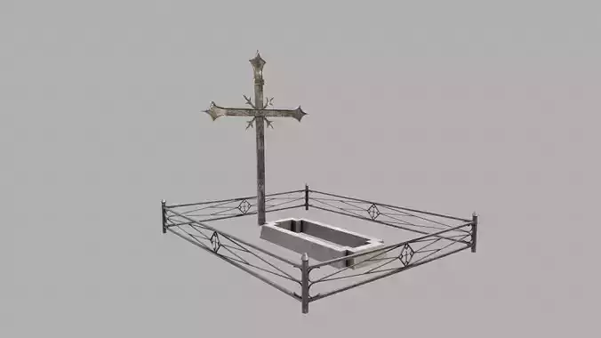 Fenced Grave With Massive Metal Cross