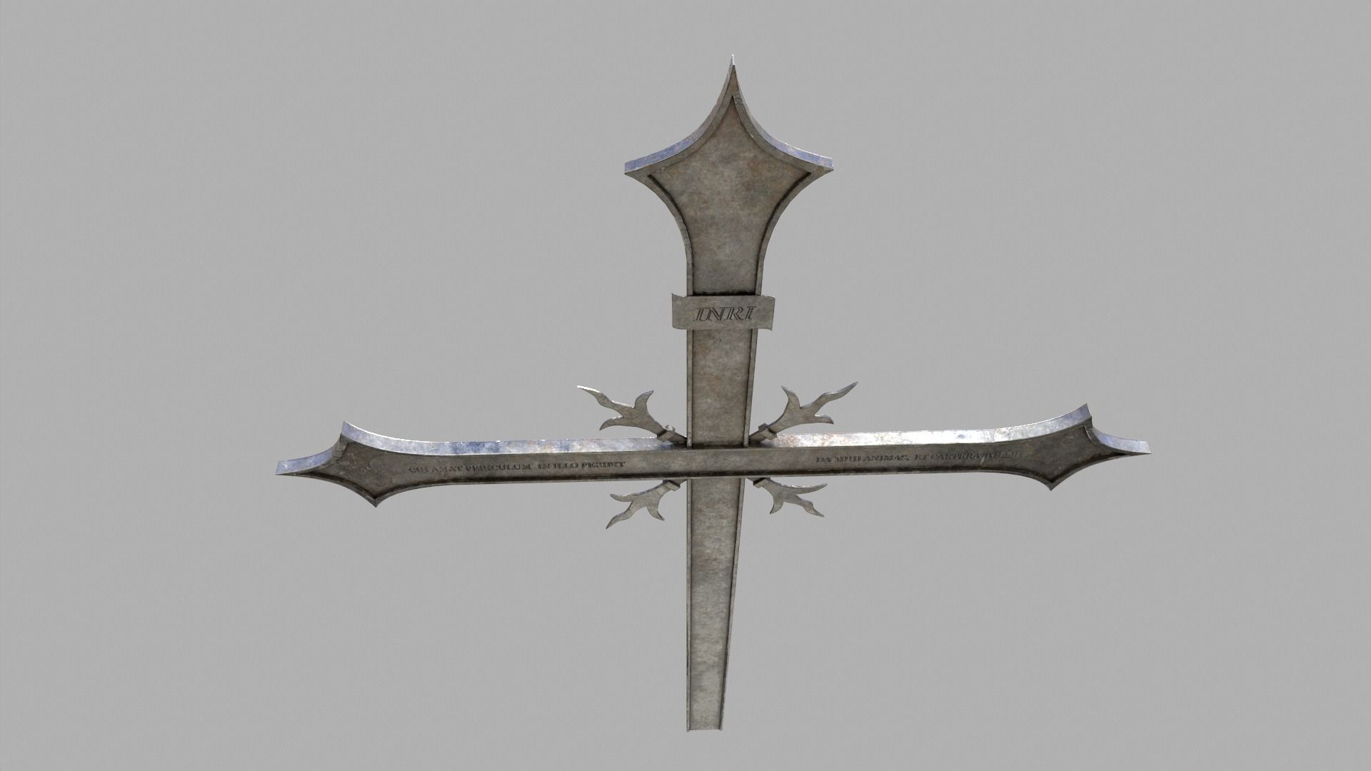 Fenced Grave With Massive Metal Cross Low-poly 3D model_6