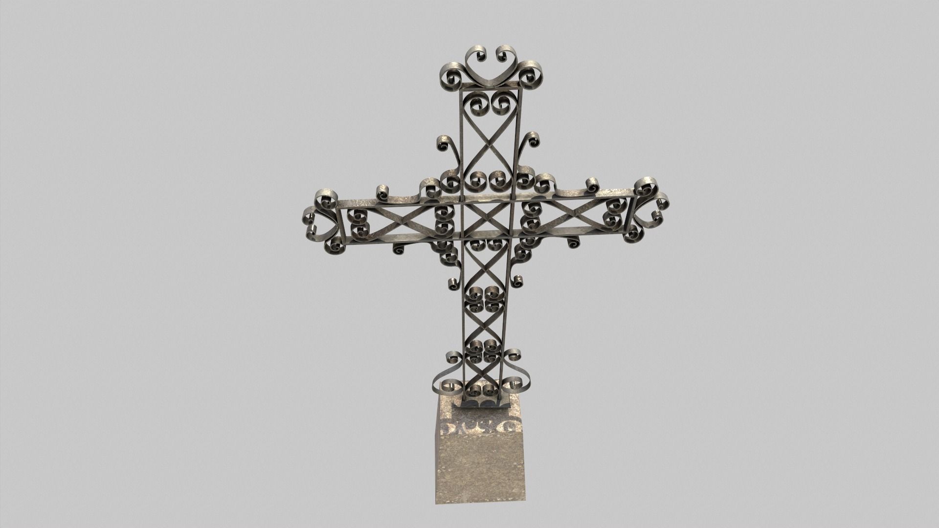Fenced Grave With Ornate Cross Low-poly 3D model_6