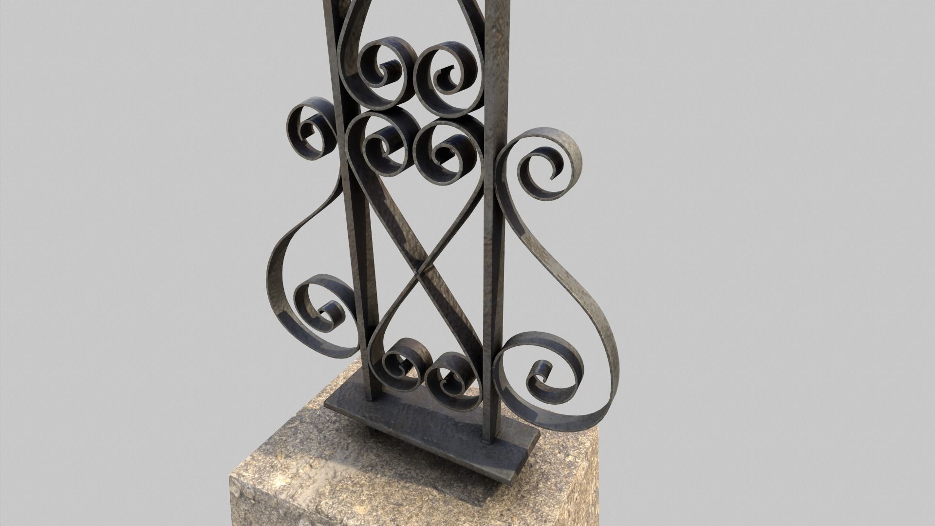 Fenced Grave With Ornate Cross Low-poly 3D model_9