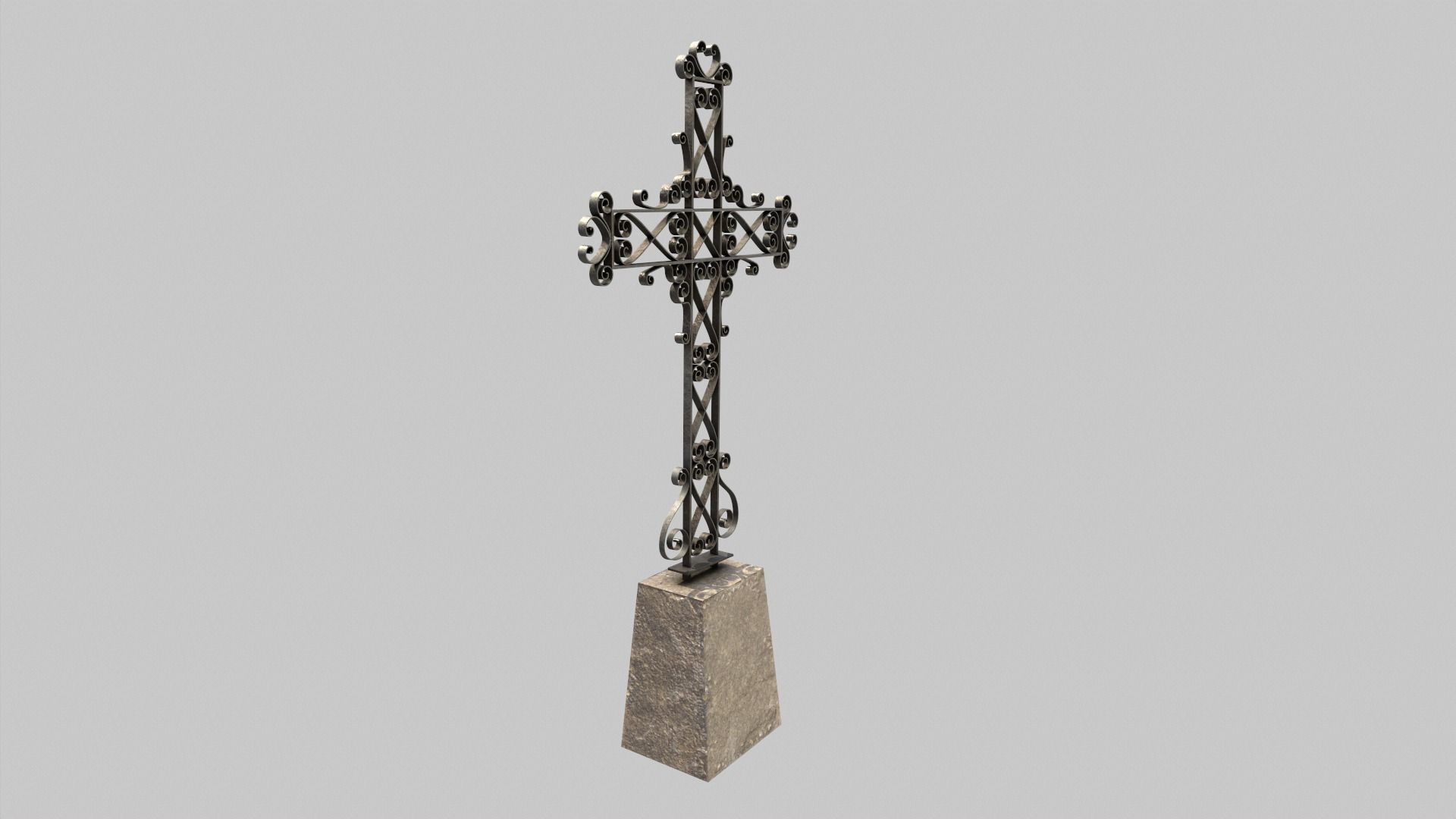 Fenced Grave With Ornate Cross Low-poly 3D model_7