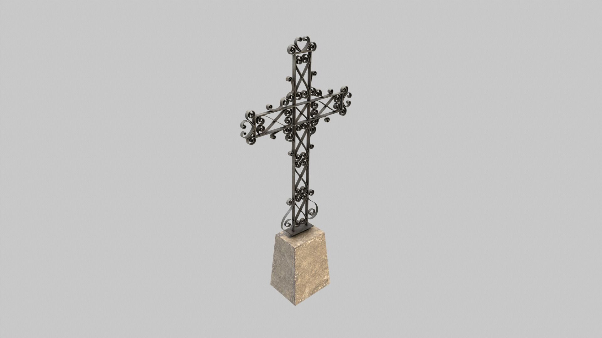 Fenced Grave With Ornate Cross Low-poly 3D model_5