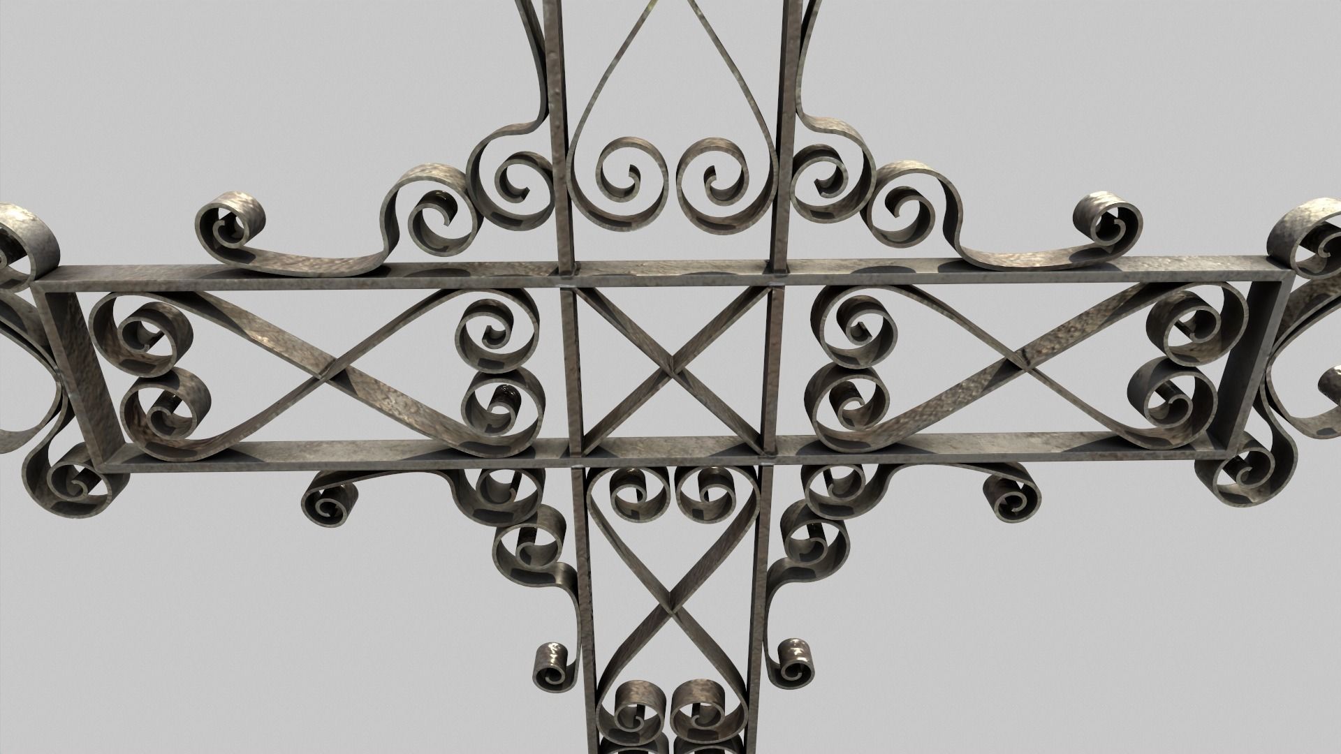 Fenced Grave With Ornate Cross Low-poly 3D model_8