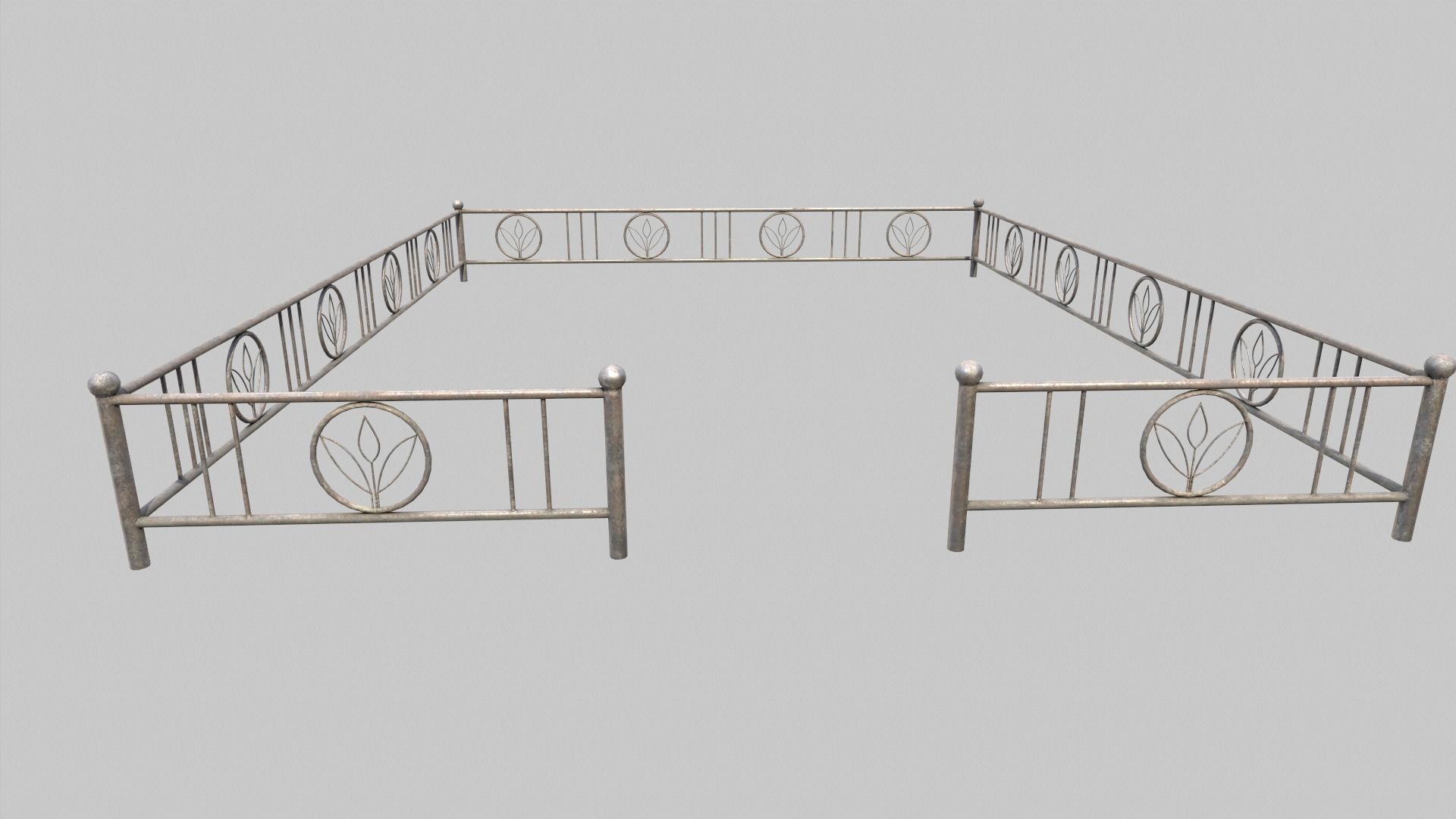 Fenced Grave With Flower Cross Low-poly 3D model_4