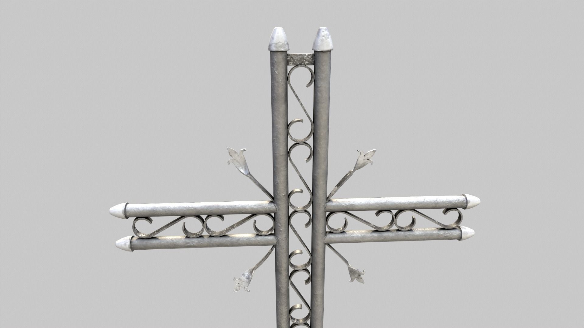 Fenced Grave With Flower Cross Low-poly 3D model_6