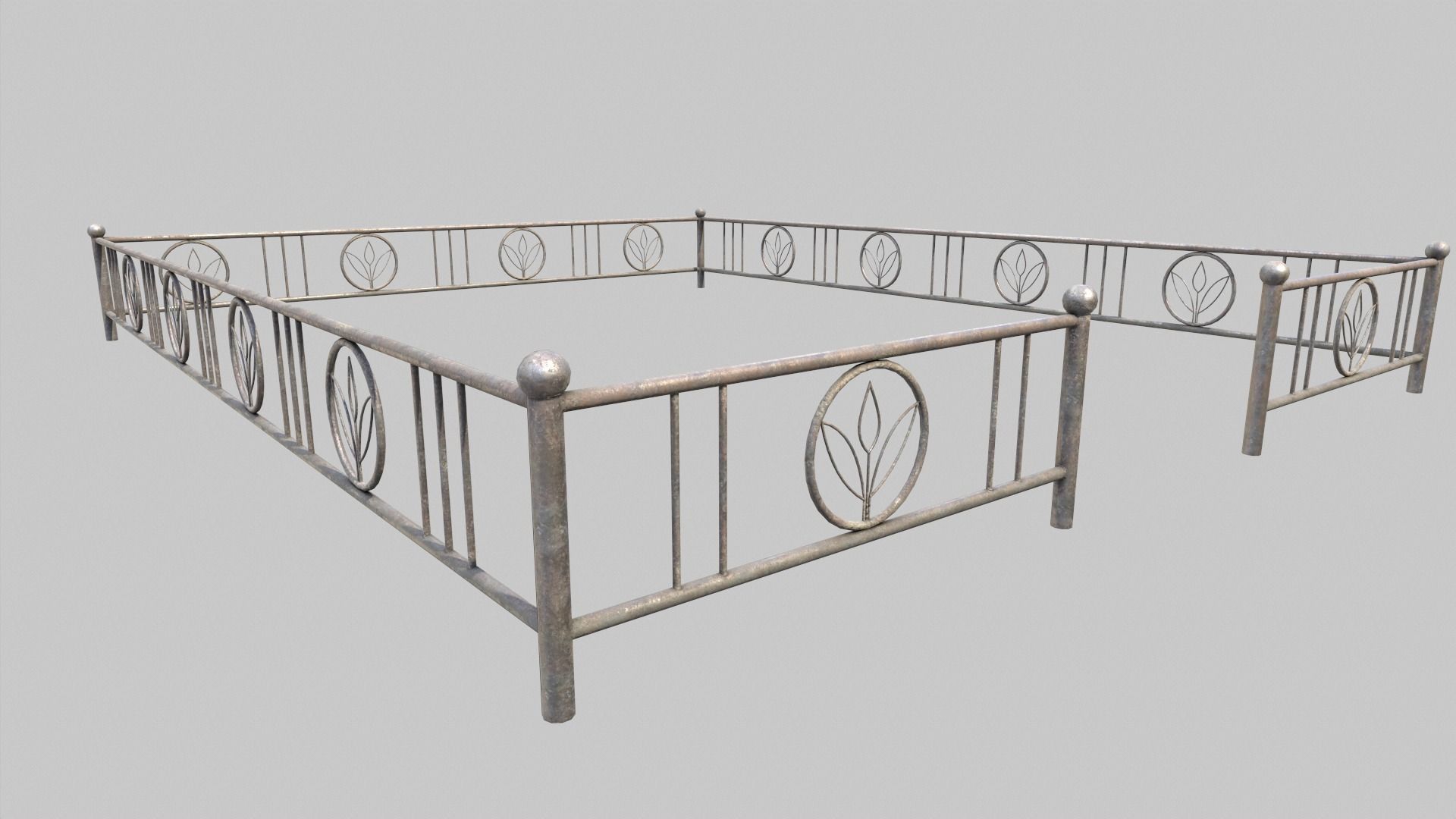 Fenced Grave With Flower Cross Low-poly 3D model_3