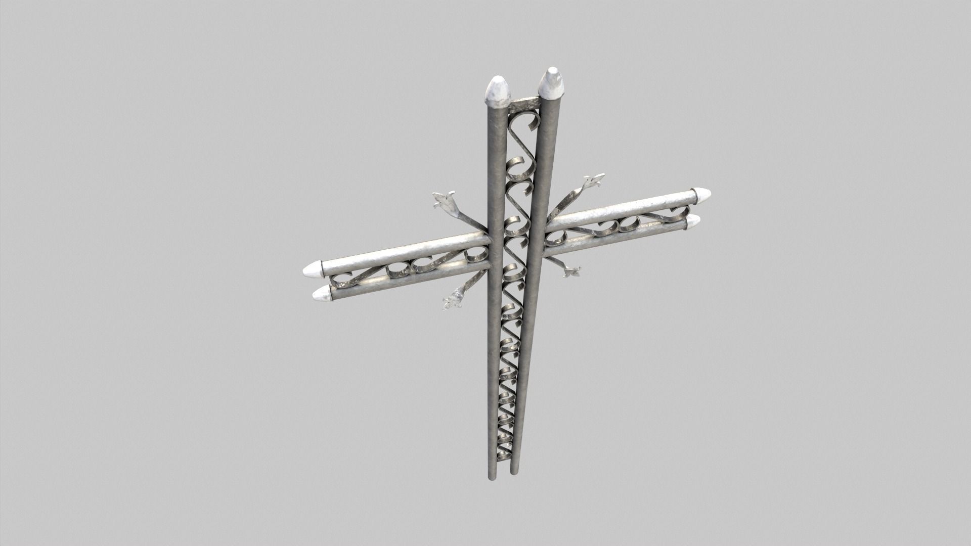 Fenced Grave With Flower Cross Low-poly 3D model_5