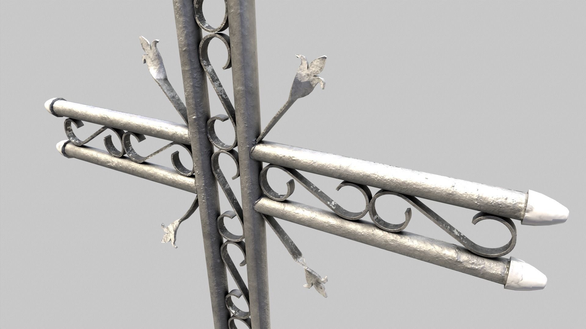 Fenced Grave With Flower Cross Low-poly 3D model_7
