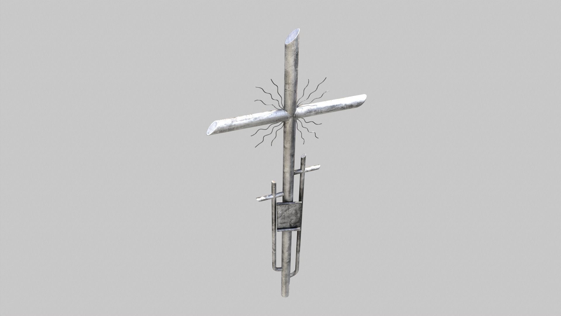 Fenced Grave With Silver Cross Low-poly 3D model_7