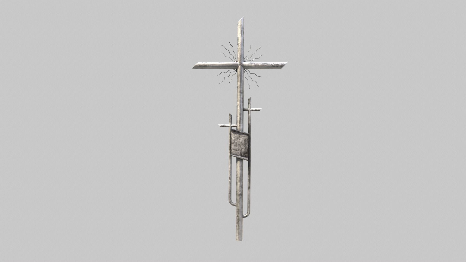 Fenced Grave With Silver Cross Low-poly 3D model_6