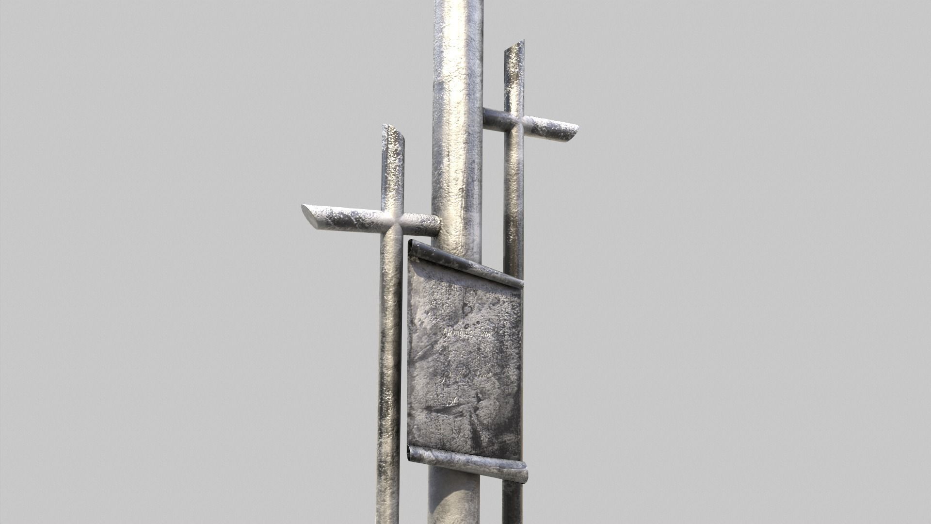 Fenced Grave With Silver Cross Low-poly 3D model_9