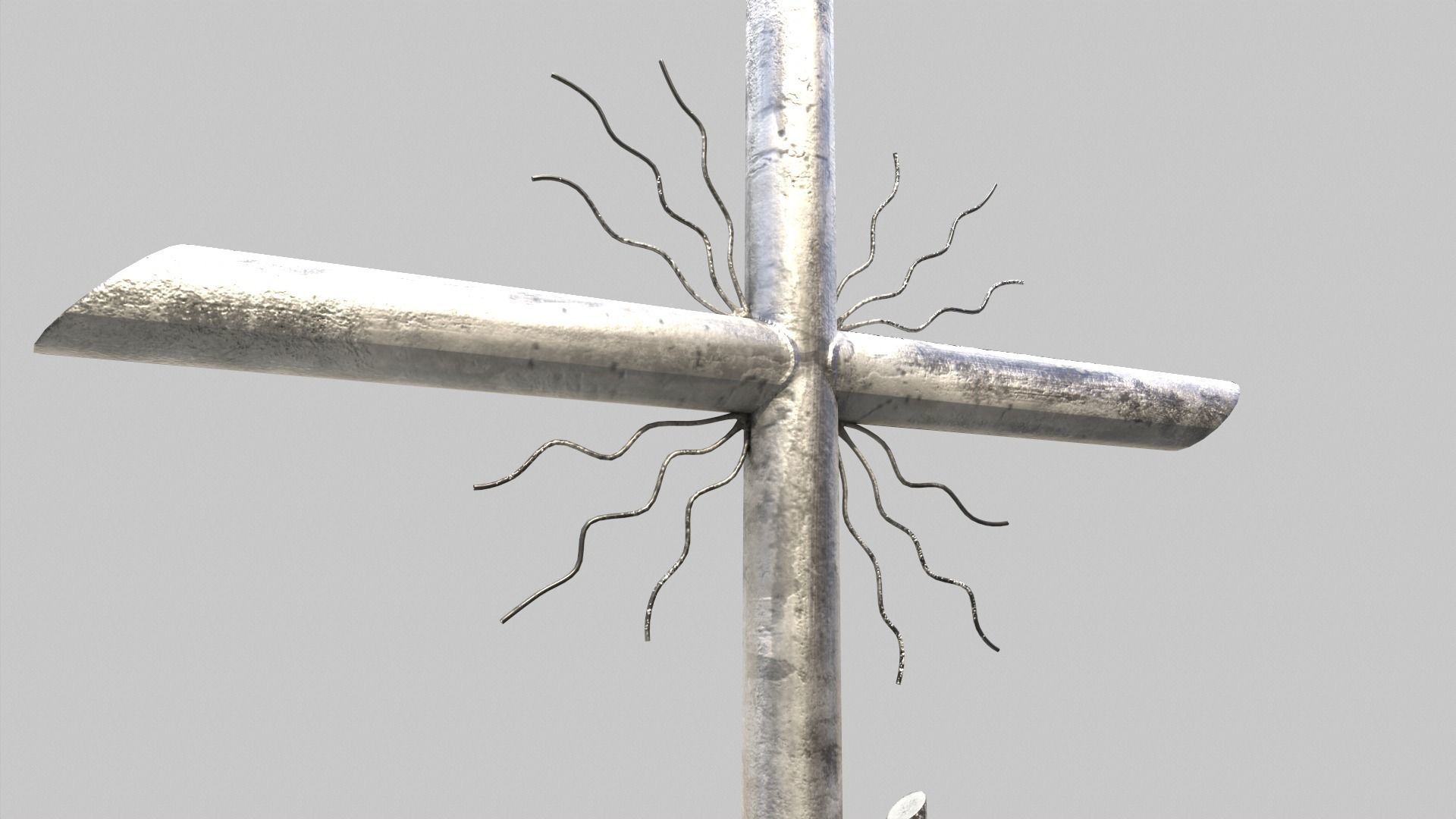 Fenced Grave With Silver Cross Low-poly 3D model_8