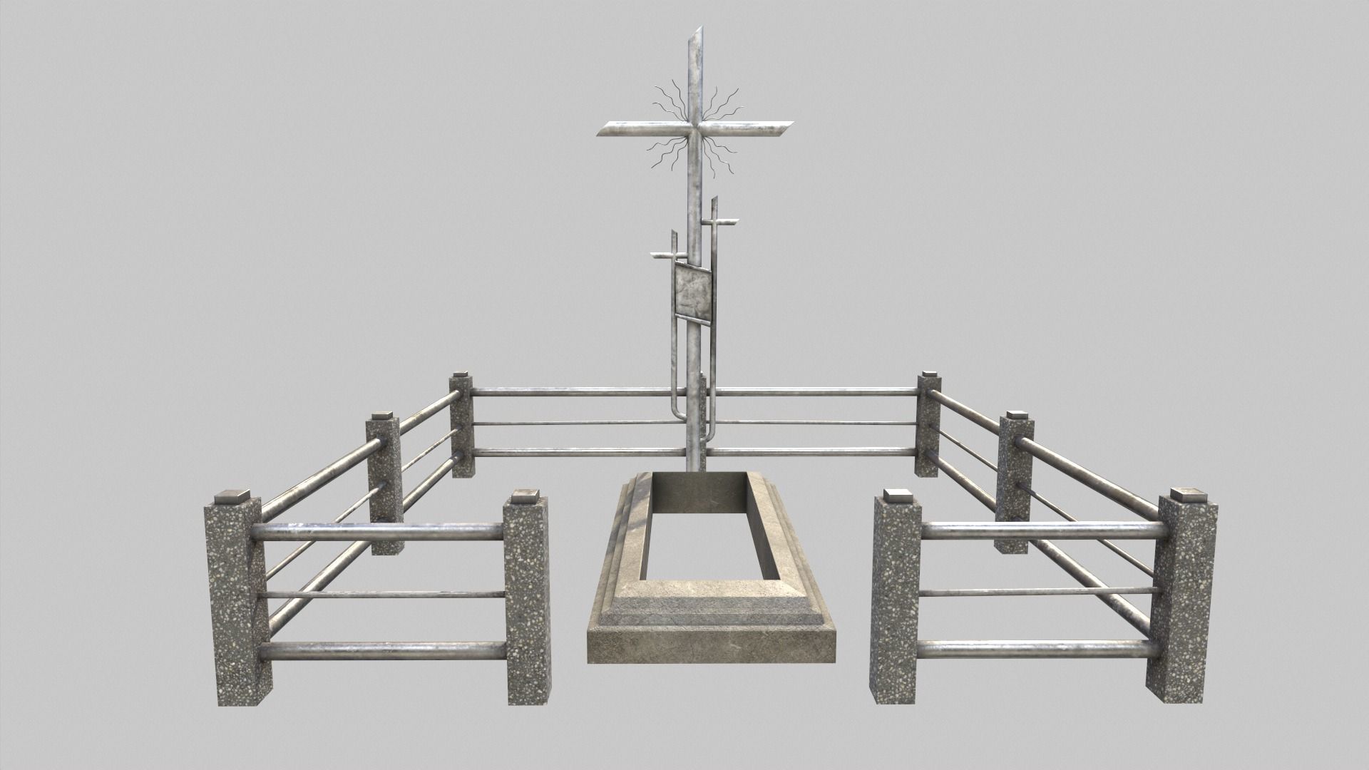 Fenced Grave With Silver Cross Low-poly 3D model_2