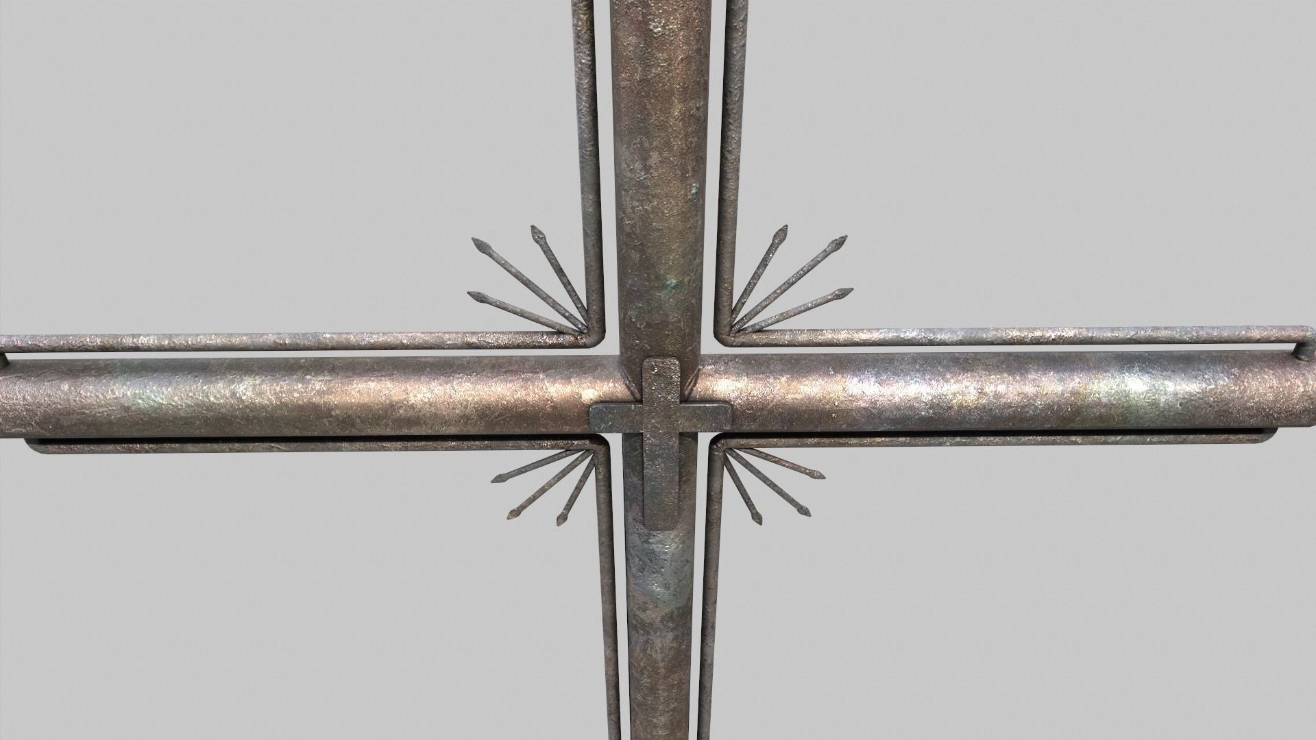 Grave With Fence and Metal Cross Low-poly 3D model_9