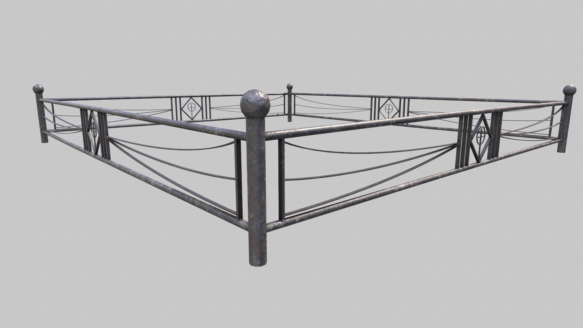 Grave With Fence and Metal Cross Low-poly 3D model_4