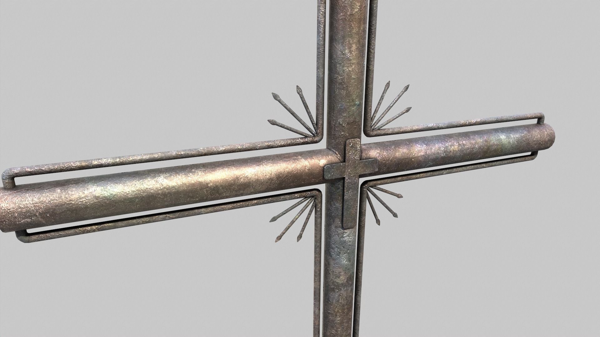 Grave With Fence and Metal Cross Low-poly 3D model_8