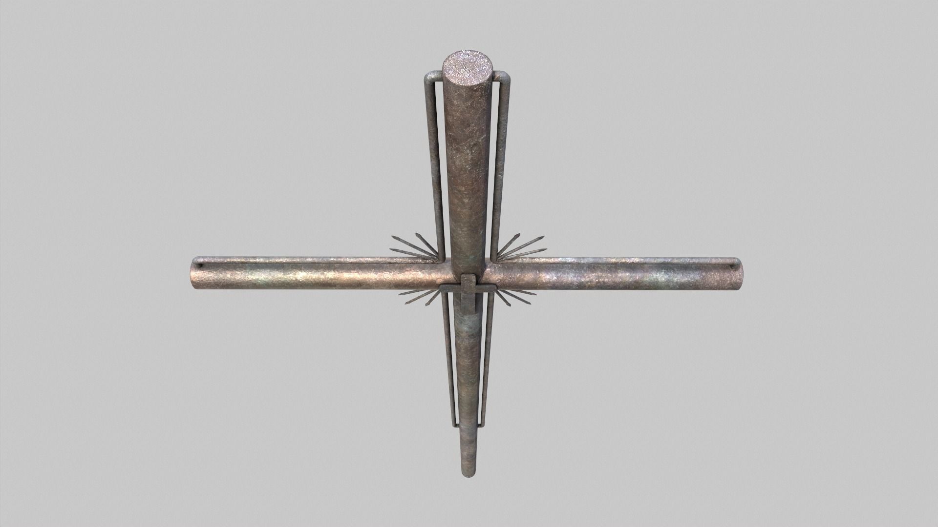 Grave With Fence and Metal Cross Low-poly 3D model_7