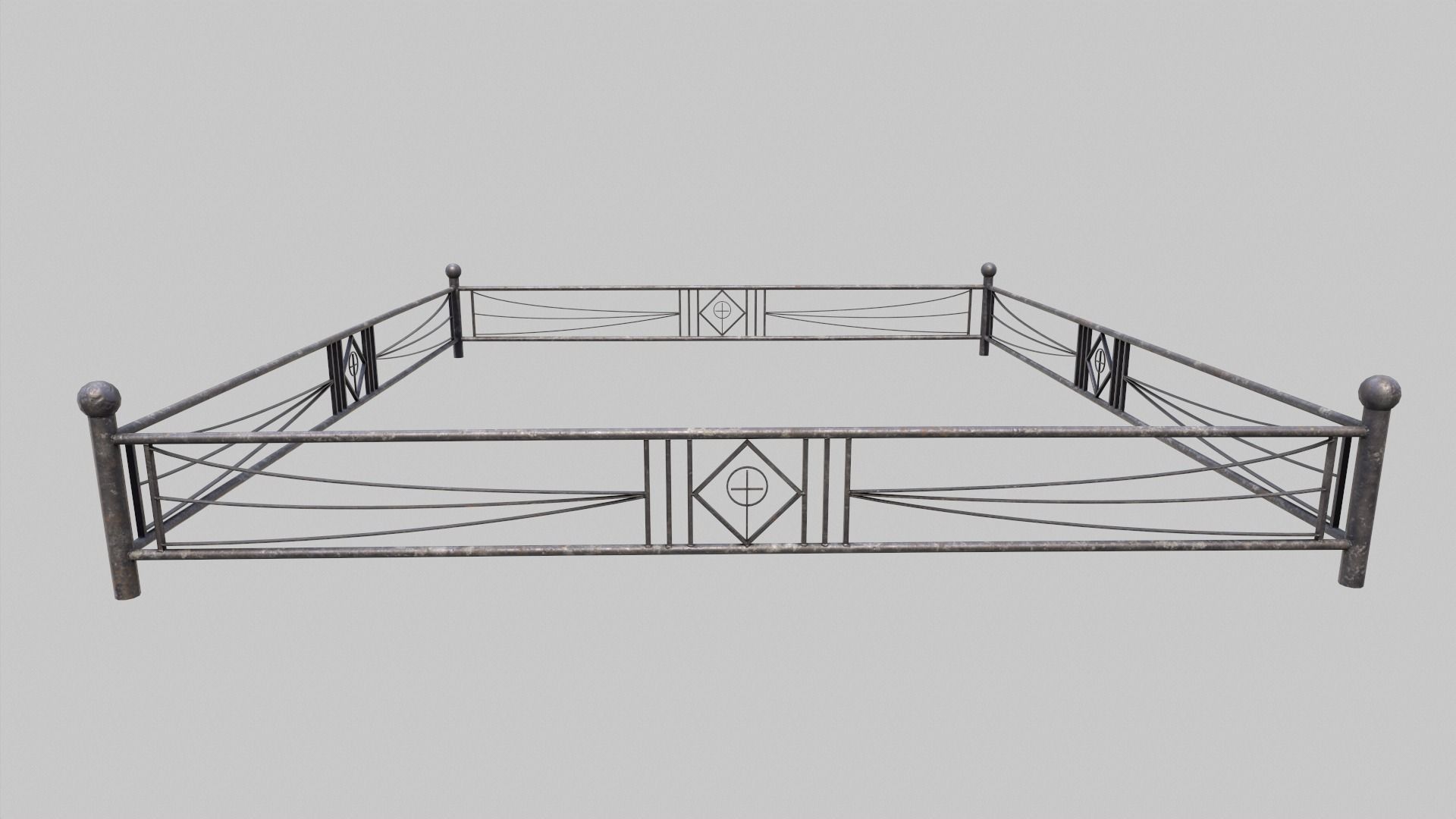 Grave With Fence and Metal Cross Low-poly 3D model_5