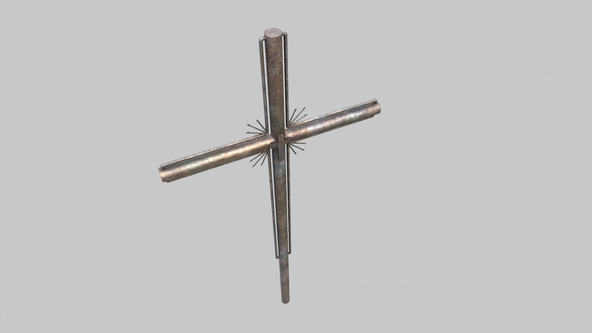 Grave With Fence and Metal Cross Low-poly 3D model_6